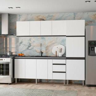 Balcão Para Cozinha de Aço 3 Portas 3 Gavetas e Porta Tempero Gaia 180cm Com Tampo Cozimax Branco 