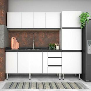 Cozinha Completa Gabinete Para Pia e Armário Aéreo Gaia 180cm Cozimax Branco