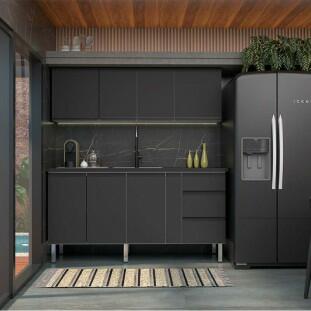 Cozinha Completa Gabinete Para Pia e Armário Aéreo Gaia 180cm Cozimax Preto