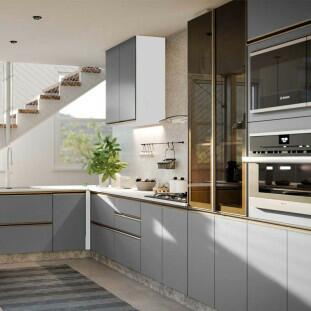 Módulo Armário Aéreo Canto L 88x76x34cm 100% MDF Cozinha Modulada Gold J Robel Branco/Cinza Matte