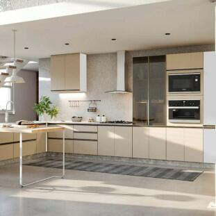 Módulo Paneleiro 172x70x56cm 2 Portas Vidro Reflecta 2 Gavetas 100% MDF Cozinha Modulada Gold J Robel Branco/Fendi Matte