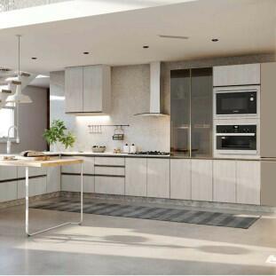 Módulo Armário Aéreo 68x120x56cm 3 Portas 100% MDF Cozinha Modulada Gold J Robel Fendi/Aspen