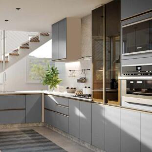 Módulo Armário Aéreo Canto L 68x76x34cm 100% MDF Cozinha Modulada Gold J Robel Fendi/Cinza Matte Módulo Armário Aéreo Canto L 68x76x34cm 100% MDF Cozinha Modulada Gold J Robel Fendi/Cinza Matte