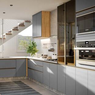 Módulo Balcão De Canto Reto 100cm 100% MDF Cozinha Modulada Gold J Robel Hanover/Cinza Matte Módulo Balcão De Canto Reto 100cm 100% MDF Cozinha Modulada Gold J Robel Hanover/Cinza Matte