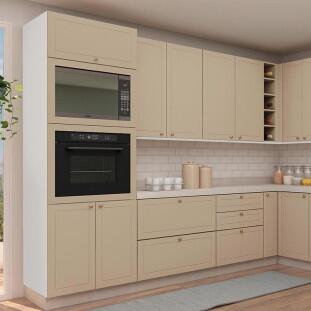 Módulo Torre Quente 208x70x56cm Micro-Ondas Forno 100% MDF Cozinha Provence Robel Branco/Fendi Matte