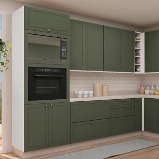 Módulo Torre Quente 208x70x56cm Micro-Ondas Forno 100% MDF Cozinha Provence Robel Branco/Salvia Matte