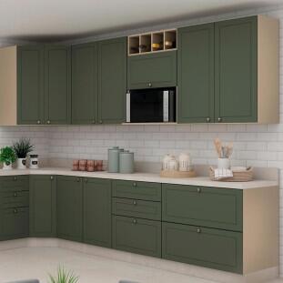 Módulo Armário Aéreo Nicho Micro-Ondas 68x70x43cm 100% MDF Cozinha Provence Robel Fendi/Salvia Matte