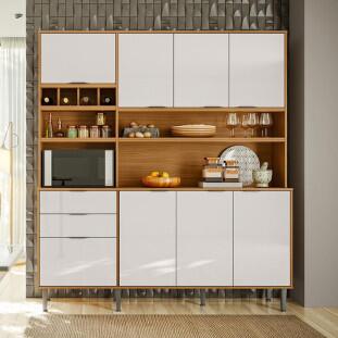 Cozinha Completa 180cm 8 Portas 2 Gaveta Viena Lukaliam Tauari/Off White