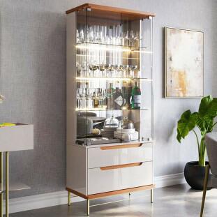 Cristaleira Com LED Vidro e Espelho 182x76cm Adhalia Lukaliam Off White/Jequitiba