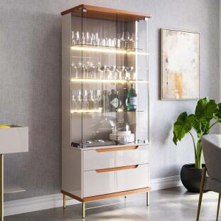 Cristaleira Com LED Vidro 182x76cm Adhalia Lukaliam Off White/Jequitiba