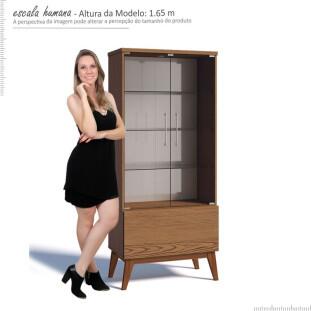 Cristaleira Moderna 73x165 Classic 1G com LED 1 Gaveta Imcal Freijó