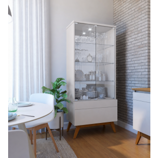 Cristaleira Moderna Com LED 1 Gaveta 73x165x40cm Classic 1G Imcal Off White