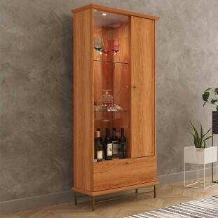 Cristaleira Com LED Vidro e Pés de Aço 180x72cm Império Lukaliam Jequitiba