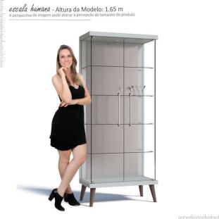 Cristaleira de Vidro Espelho Moderna Com LED 75x179 Tifanny Imcal Branco