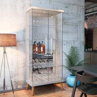 Cristaleira de Vidro Espelho Moderna Com LED 75x179 Tifanny Imcal Off White