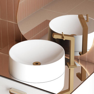 Cuba Para Banheiro Redonda 35x35X13cm Mármore Sintético Domo Cozimax Branco