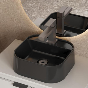 Cuba Para Banheiro 33x31x11cm Mármore Sintético Duna Cozimax Preto