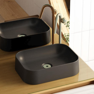 Cuba Para Banheiro 39x29x10cm Mármore Sintético Luna Cozimax Preto Fosco