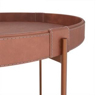 Mesa Lateral Redonda Couro Sintético 47x47x65 Decor Patrimar Marrom