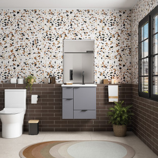 Espelho Para Banheiro Madeira 60x85x2cm Bisotê Cozimax Cinza