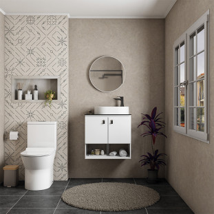 Espelho Para Banheiro Redondo Aço 50x50x4cm Luna 50 Cozimax Branco