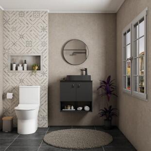 Espelho Para Banheiro Redondo Aço 50x50x4cm Luna 50 Cozimax Preto