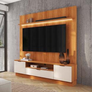 Estante Home Sala 180cm Para TV 75 Pol Atenas Lukaliam Jequitiba/Off White