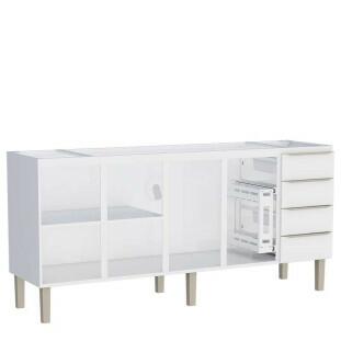 Balcão de Aço 200 Com Tampo Jequitibá 4 Portas 4 Gavetas Cozinha Flora Cozimax Branco