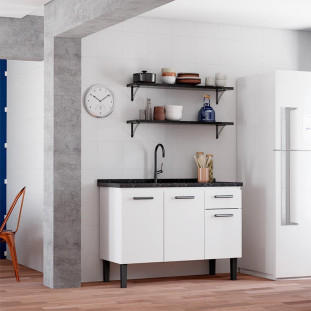 Gabinete de Aço Para Pia de 120cm 3 Portas 1 Gaveta 117x85x50cm Atena Cozimax Branco