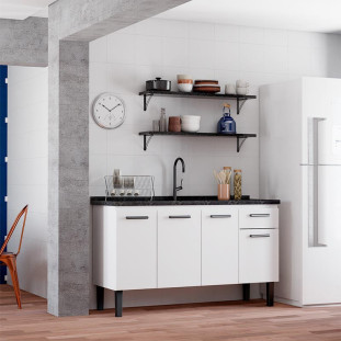 Gabinete de Aço Para Pia de 150cm 4 Portas 1 Gaveta 144x85x50cm Atena Cozimax Branco