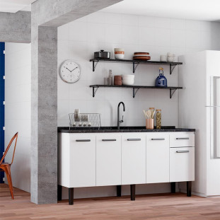 Gabinete de Aço Para Pia de 180cm 5 Portas 1 Gaveta 174x85x50cm Atena Cozimax Branco