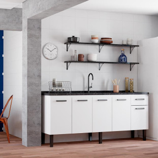 Gabinete de Aço Para Pia de 200cm 5 Portas 1 Gaveta 192x85x50cm Atena Cozimax Branco