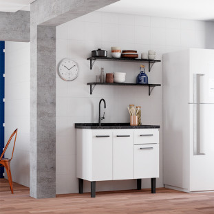 Gabinete de Aço Para Pia de 100cm 3 Portas 1 Gaveta 96x85x50cm Atena Cozimax Branco