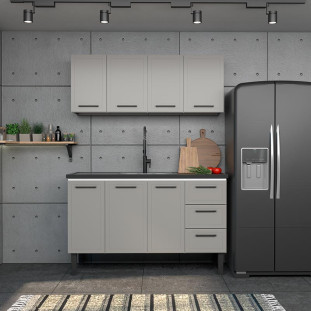 Gabinete de Aço Para Pia 140cm 3 Portas 4 Gavetas 134x91x52cm Juno Cozimax Cinza