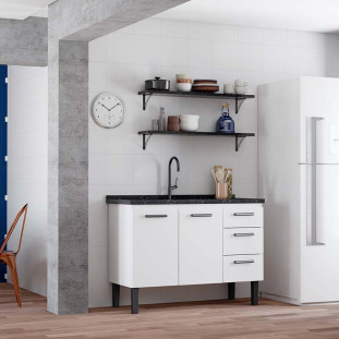 Gabinete de Aço Para Pia de 120cm 2 Portas 3 Gaveta 117x85x50cm Atena Cozimax Branco