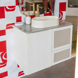 Gabinete Para Banheiro em Aço 77x57x45cm Tampo Vidro Sem Cuba Cupuaçu 80 Cozimax Areia