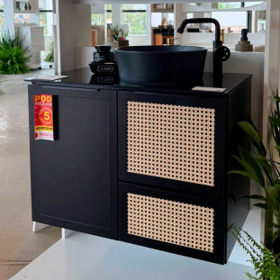 Gabinete Para Banheiro em Aço 77x57x45cm Tampo Vidro Sem Cuba Cupuaçu 80 Cozimax Preto