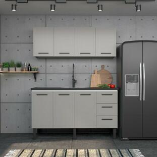 Cozinha Completa Gabinete Para Pia 160 e Armário Aéreo Juno/Apolo 4 Gavetas Cozimax Cinza Argila