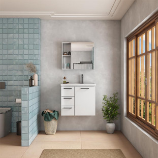 Espelho Para Banheiro de Aço 1 Porta 60x51x14cm Ameixa 60 Cozimax Branco