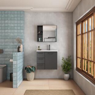 Espelho Para Banheiro de Aço 1 Porta 60x51x14cm Ameixa 60 Cozimax Preto