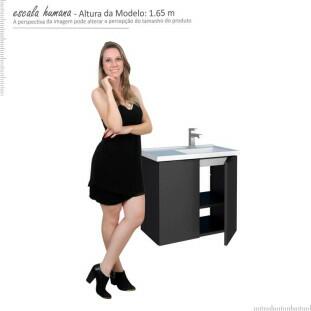 Gabinete Para Banheiro Aço Umbu 60 Com Lavatório Porta Aço Cozimax Preto