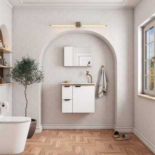 Gabinete Para Banheiro Madeira 60x56x32cm Com Lavatório  Margarida Cozimax Tamarindo/Branco