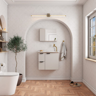 Gabinete Para Banheiro Madeira 60x56x32cm Com Lavatório  Margarida Cozimax Tamarindo/Nude