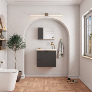 Gabinete Para Banheiro Madeira 60x56x32cm Com Lavatório  Margarida Cozimax Tamarindo/Preto