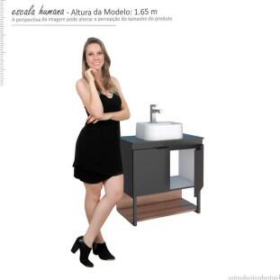 Gabinete Para Banheiro Madeira Sálvia 60 Preto/Tamarindo Cozimax Com Cuba Duna Branca