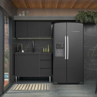 Cozinha Completa Gabinete Para Pia 120cm e Armário Aéreo Gaia Cozimax Preto