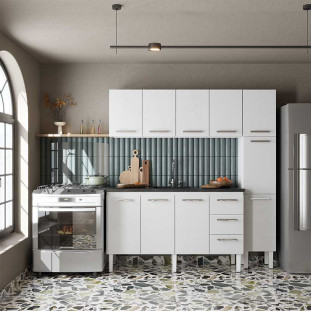 Balcão de Aço Cozinha 153x92x52cm 3 Gavetas Com Tampo Jequitiba Vênus 160 Cozimax Branco