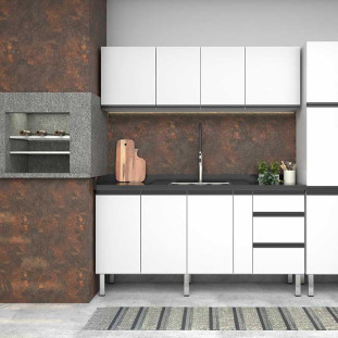 Cozinha Completa Balcão Para Pia 180cm e Armário Aéreo Gaia 180 Cozimax Branco