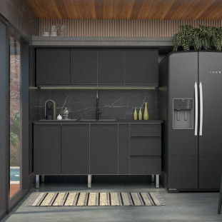 Armário Aéreo Aço 4 Portas 174x55x32cm Cozinha Gaia 180 Cozimax Preto