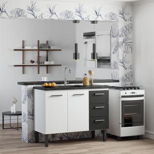 Gabinete de Aço Para Pia de 120cm 3 Gavetas 117x92x52cm Novo Vênus Cozimax Branco/Preto